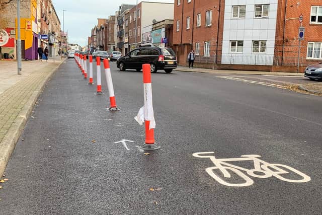 The temporary cycle lane in Elm Grove