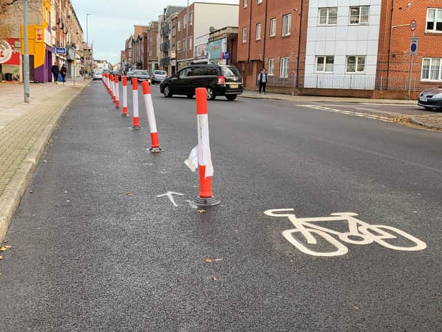The temporary cycle lane in Elm Grove