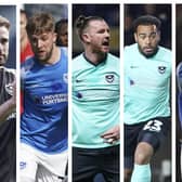 Out-of-contract Pompey players (from left-right): Connor Ogilvie, Clark Robertson, Michael Jacobs, Ryan Tunnicliffe, Louis Thompson, and Jay Mingi.