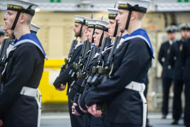 Pictured: Royal Navy personnel on board of HMS Prince of Wales inside the ship's hangar. 

Picture: Habibur Rahman