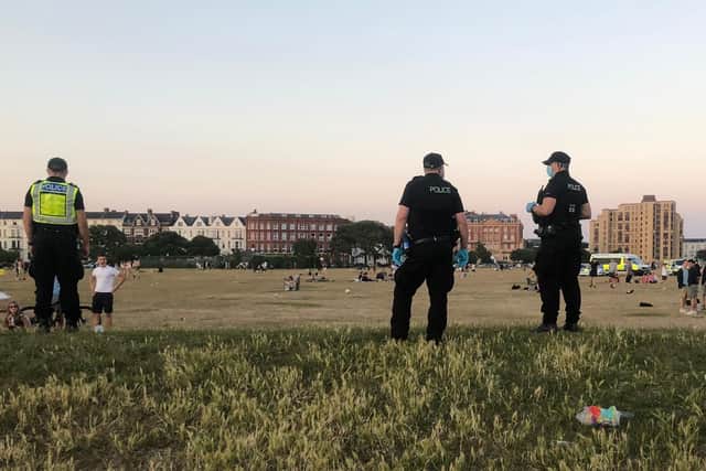 Portsmouth police made several arrests on June 24 2020 after imposing a huge dispersal order covering Southsea Common and the Hot Walls in Old Portmsouth. Picture: @PompeyPolice