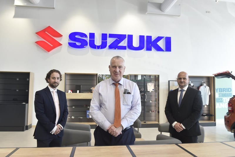 The SKODA and Suzuki showroom in Fitzherbert Road in Farlington, officially opened on Thursday, May 9, 2024.Pictured is: (l-r) Alistair Lancaster, head of marketing and communications, Michael Nobes, founder and managing director, and Wayne Sims, dealer principal.Picture: Sarah Standing