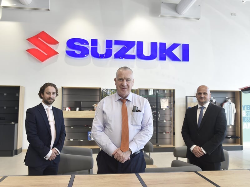 The SKODA and Suzuki showroom in Fitzherbert Road in Farlington, officially opened on Thursday, May 9, 2024.Pictured is: (l-r) Alistair Lancaster, head of marketing and communications, Michael Nobes, founder and managing director, and Wayne Sims, dealer principal.Picture: Sarah Standing