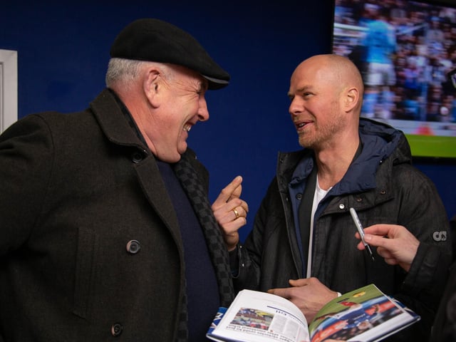 Kev the Kitman having a laugh with the Ninja Turtle and former Pompey skipper Johnny Ertl.