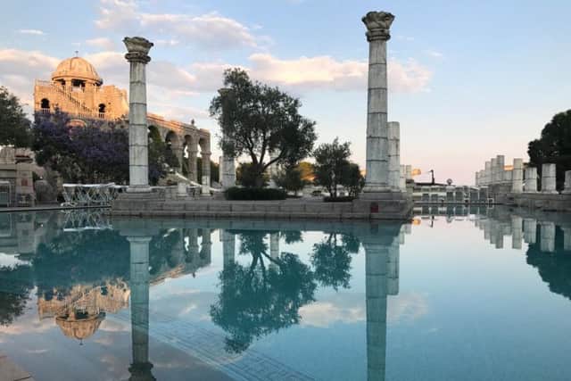 The pool to Xanadu Resort, in Belek, Antalya, reflects the regions ancient history.