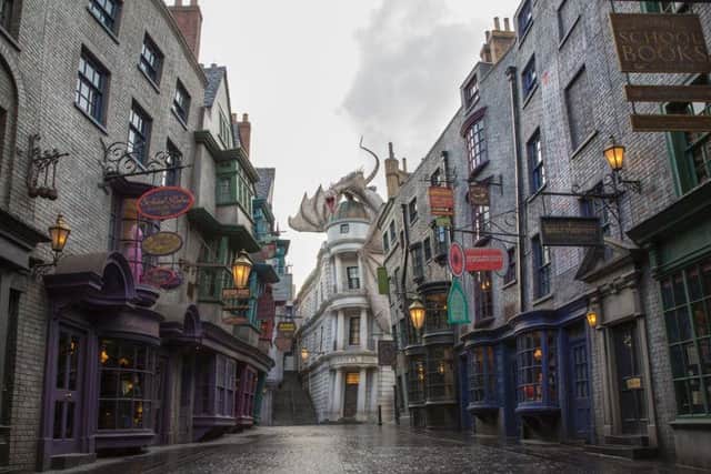 The magical Diagon Alley in Universals Wizarding World of Harry Potter.