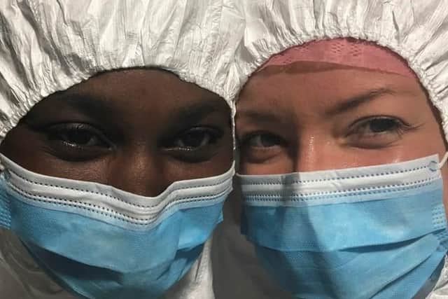 Nurse Funmike and Phoebe working together on the nightshift on Covid positive ward (photo: Hannah Grace Deller)