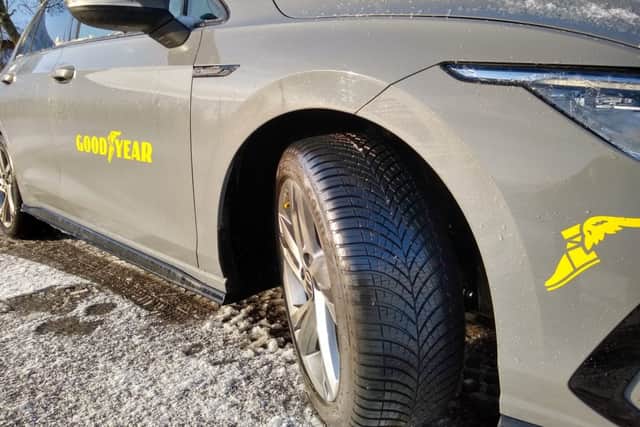 The tyre's tread is designed to provide strong grip on wet and snowy roads without compromising dry weather performance