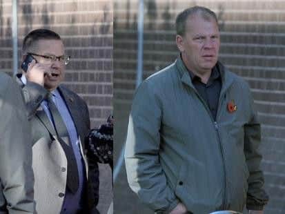 Kevin White, 56, of Bramdean Drive, Havant, pictured talking on the phone and Adrian Dowse, 46, of Botley Drive, Havant.