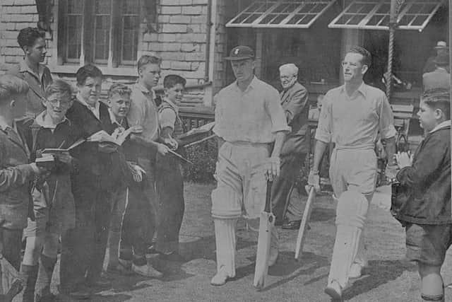 Hampshire's Jimmy Gray and Roy Marshall walk out to open the batting at Burnaby Road in a 1950s match