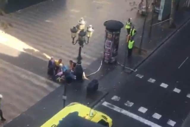 A casualty is treated in Las Ramblas