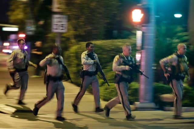 Armed police in Las Vegas after the shootings