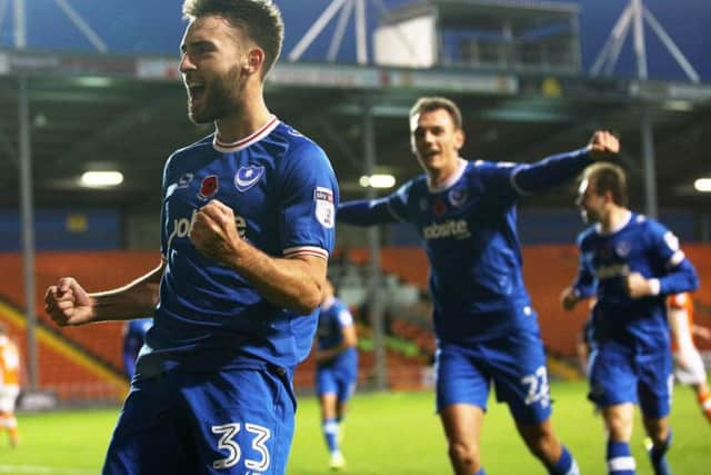 Ben Close celebrates his first goal for Pompey