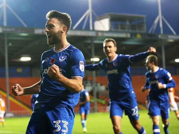 Ben Close celebrates his first goal for Pompey