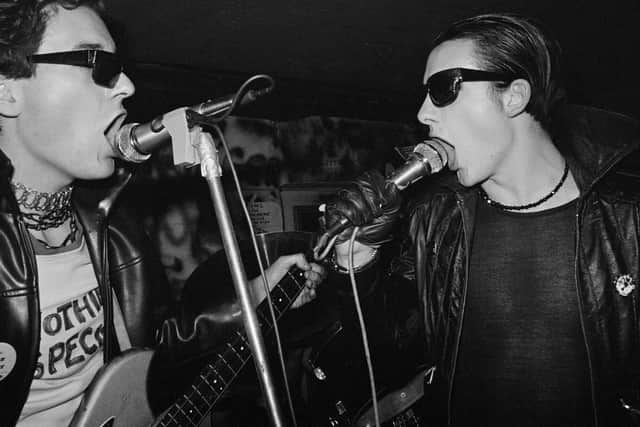 The Damned - Captain Sensible & David Vanian live at the Hope & Anchor, London 1 January 1977. Picture by John Ingham