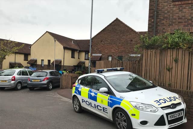 Police in Austin Court, Paulsgrove, after man was found dead in an address in the street. Picture: Byron Melton