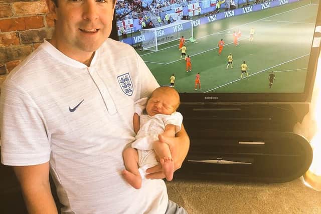 David Claridge and son Albie cheer on England against Sweden