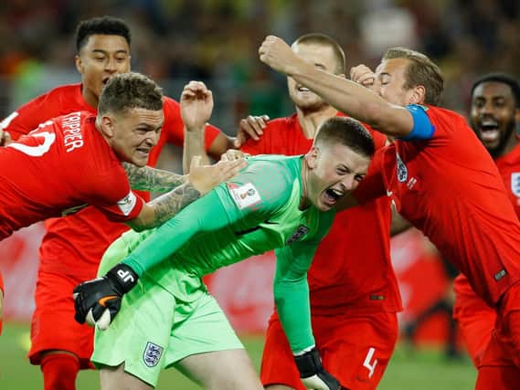 Gareth Southgate's England team celebrate at the World Cup. Picture: Bleacher Report (labelled for reuse)