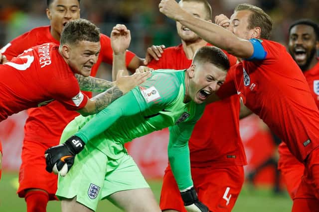 Gareth Southgate's England team celebrate at the World Cup. Picture: Bleacher Report (labelled for reuse)