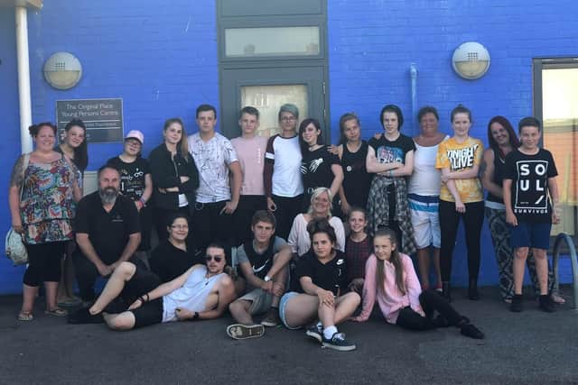 Youngsters and youth workers from the youth group that operates two weekly sessions at Point 7, in Havant. On the left is Marie and Stuart Holmes, church minister and lead youth worker.