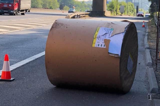 Police were called after a two tonne paper roll fell out the side of a lorry on the M27 at Junction 13 on July 12. Picture: @HantsPolRoads