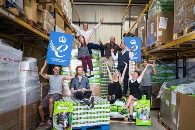The directors and staff of pet food company Benevo at their Havant premises. Benevo Vegan Pet Foods, the UKs best selling vegan dog food brand, has received a prestigious Queens Award for Enterprise for International Trade.