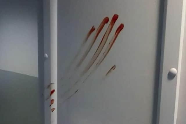 Blood spotted near the entrance to Wilmcote House