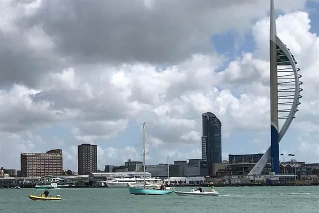 Lively Lady sailing near Spinnaker Tower as she recreates her homecoming of 1968. Picture: Byron Melton