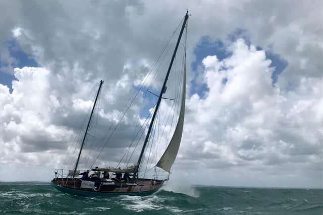 Lively Lady as she battles choppy conditions on the Solent, after setting sail from Eastney Cruising Association. Picture: Byron Melton