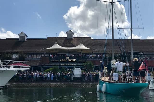 Crowds greet Lively Lady and her crew as she completes her journey to Port Solent. Picture: Byron Melton
