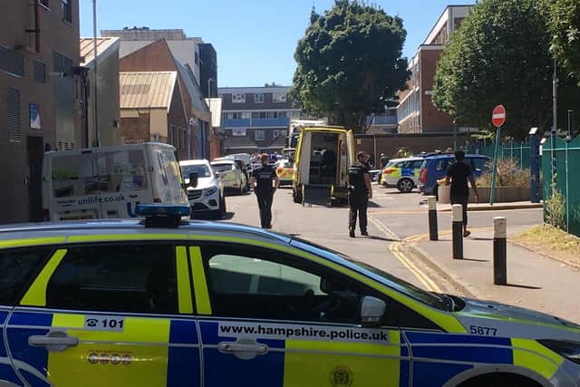 Police in Earlsdon Street, Portsmouth, after woman suffered a serious medical emergency