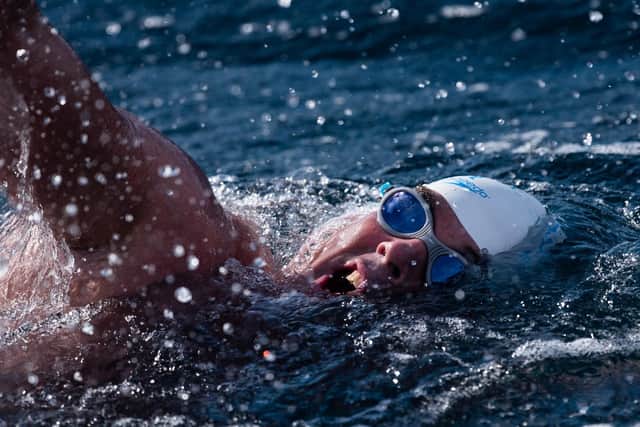 Renowned endurance swimmer Lewis Pugh near Eddystone Lighthouse during The Long Swim challenge on July 24. Picture: Kelvin Trautman