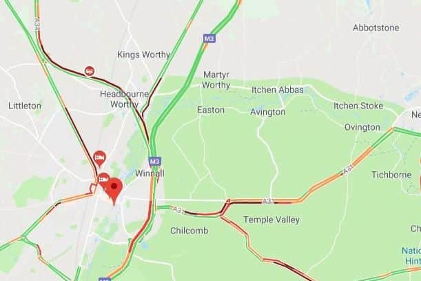 Google Traffic map shows heavy congestion around Winchester due to Boomtown Festival. Picture: Google
