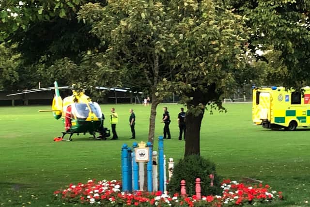 An Air ambulance landed in Havant Park after the crash yesterday. Picture: Paul Martin
