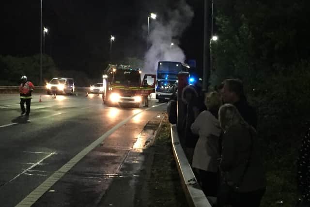 The bus caught fire as it was heading north on the M275. Picture: Mark Waldron