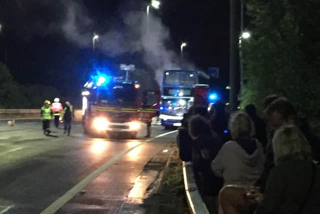 The bus caught fire as it was heading north on the M275. Picture: Mark Waldron