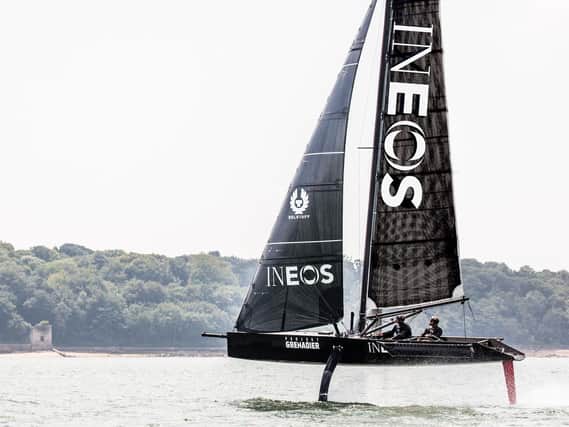 A file photo of Sir Ben Ainslie and Giles Scott sail the T5 during a testing session on the Solent. Picture:  HARRY KH/INEOS TEAM UK