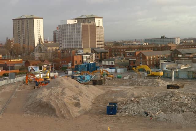 The former Tricorn site at Charlotte Street, Landport, Portsmouth, almost cleared and levelled with gravel to become a 'temporary' huge car park. Picture: Michael Scaddan