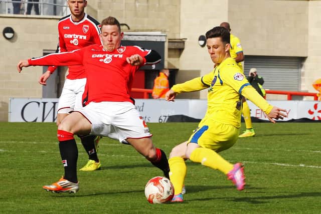 Conor Chaplin opening his Pompey first-team account at Morecambe. Picture: Joe Pepler