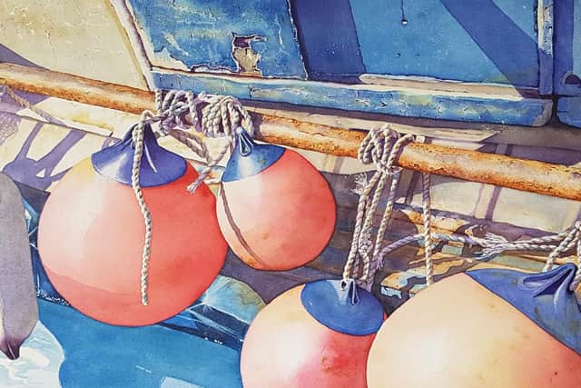 Barbara's painting Hello Buoys which will be on display at the exhibition