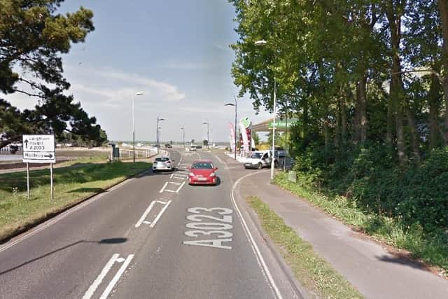 The Applegreen service station, looking northbound on Havant Road - where both lanes were blocked by the tanker. Picture: Google Street View