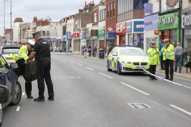Police at the scene of the accident in London Road,  North End. Picture: Habibur Rahman