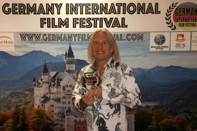 Gavin Irvine, with his award for Best Short Film at the Germany International Film Festival in Munich