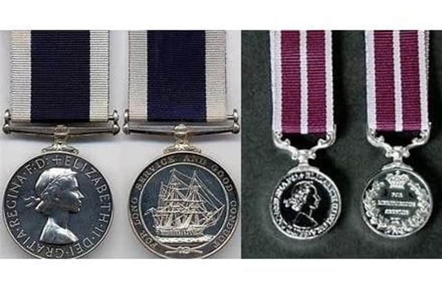 Pictured left, a long service medal and, right, a meritorious medal - as were stolen from the victim. Picture: Hampshire Constabulary
