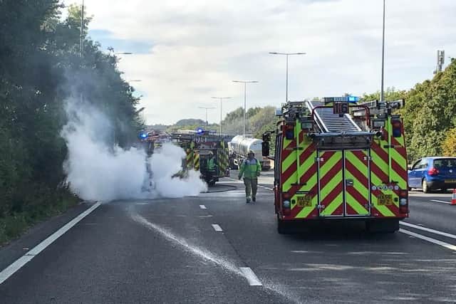 The car fire happened near Havant. Picture: Hants Road Policing/ Twitter