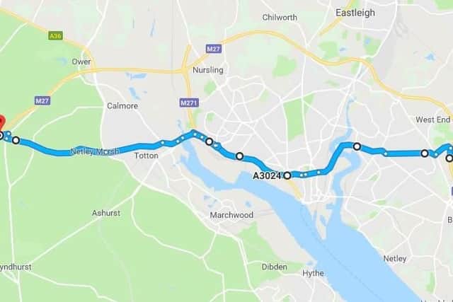 Here is our suggested route if you are heading westbound on the M27 this weekend. Picture: Google Maps