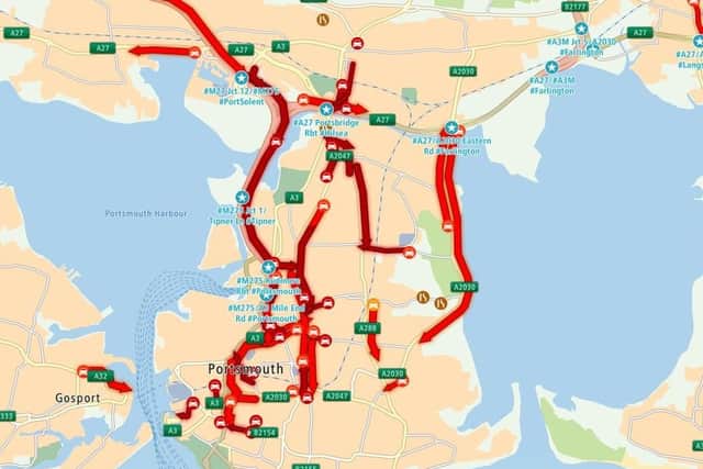 Traffic gridlock at 5.30pm this evening in Portsmouth. Picture: ROMANSE/Twitter
