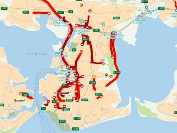 Traffic gridlock at 5.30pm this evening in Portsmouth. Picture: ROMANSE/Twitter