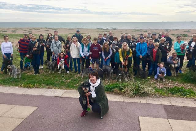 Caroline Sumners, centre, with fellow Schanuzer owners for the first Schnauzerfest walk in Portsmouth
