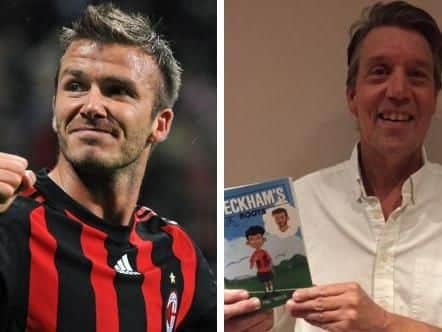 David Beckham, left, and Phil Tusler with his book
